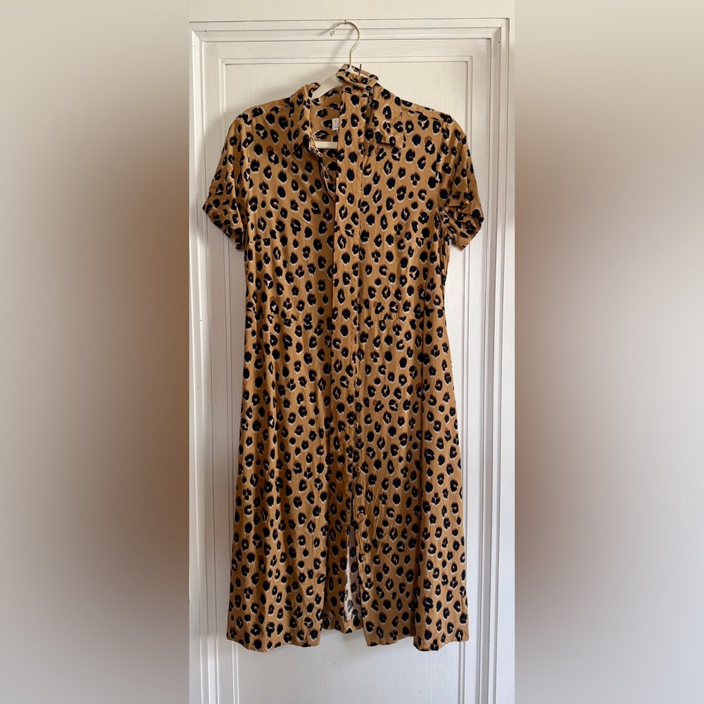 a new day Tan Leopard Print Button-Front Dress